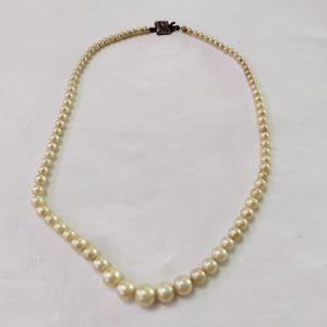 Vintage Graduated Faux Pearl Bead Collar Choker Necklace 16" Filigree Box Clasp